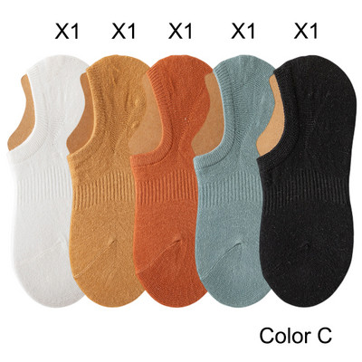 5 perechi/lot șosete de damă din bumbac de vară, culoare solidă, invizibile, decoltate, șosete de damă, pachet multiplu, uni, fără prezentare, anti-alunecare