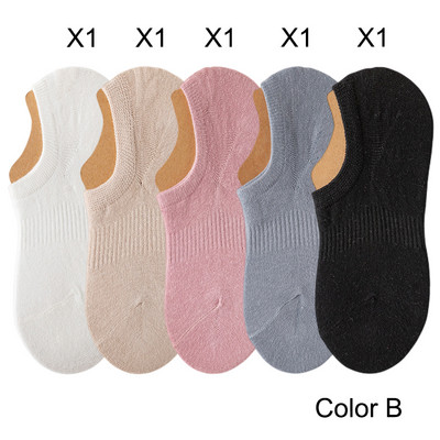 5 perechi/lot șosete de damă din bumbac de vară, culoare solidă, invizibile, decoltate, șosete de damă, pachet multiplu, uni, fără prezentare, anti-alunecare