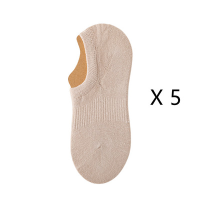 5 perechi/lot șosete de damă din bumbac de vară, culoare solidă, invizibile, decoltate, șosete de damă, pachet multiplu, uni, fără prezentare, anti-alunecare