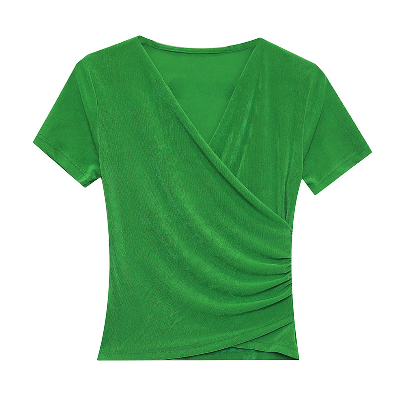 2024 New Arrival Trend Naiste T-särk Spring Summer Cross V-kaelusega Shirring Solid Woman S-4XL Lühikeste varrukatega Õhuke võrkühendus