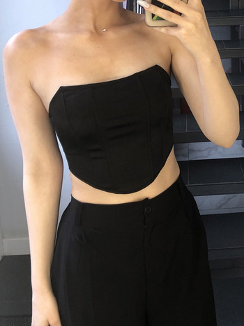 Αμάνικο Off Shoulder Velvet Fashion Σέξι κορσέδες Crop Tops Γιλέκο Γυναικείο εσώρουχο Backless Bustier Top Solid