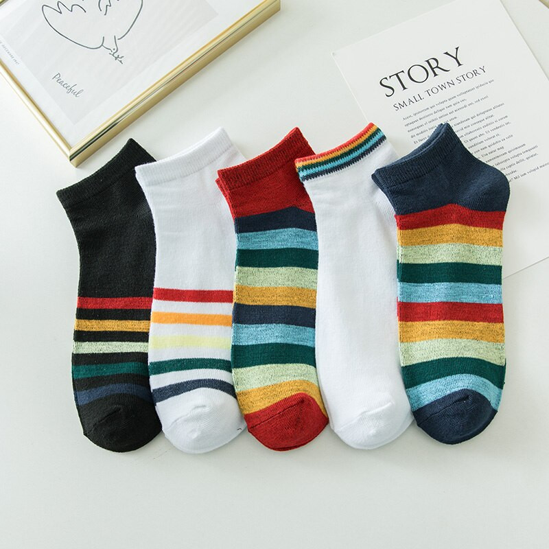 5 perechi de șosete curcubeu pentru femei, în dungi, șosete sport de stradă, la modă de primăvară, roșu, la fel șosete versatile pentru bărci
