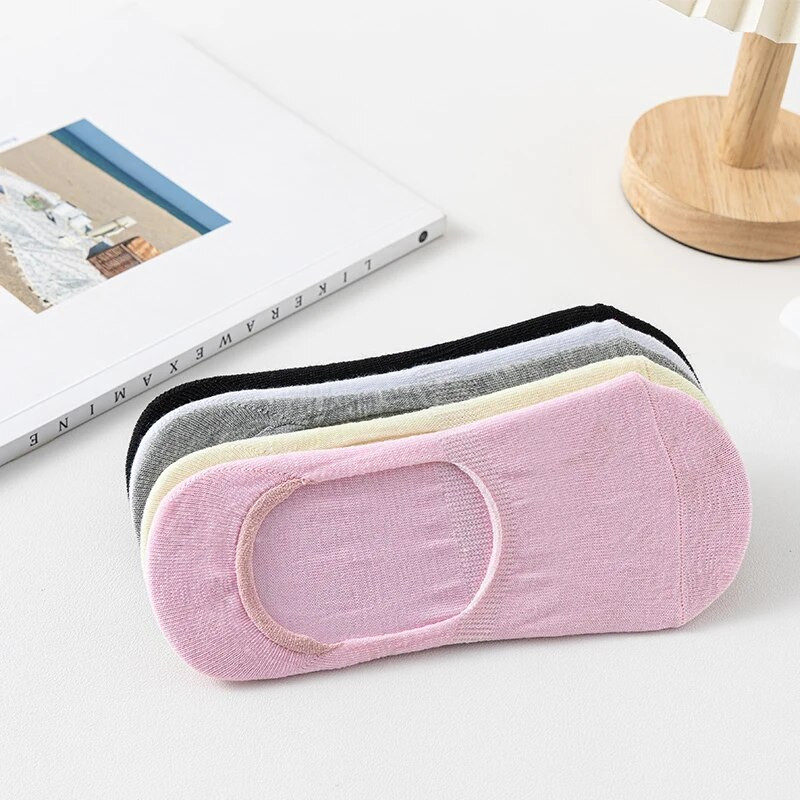 5 perechi de șosete invizibile pentru femei de culoare uni, șosete din bumbac și silicon anti-alunecare pentru glezne, șosete de barca subțiri, lejer, respirabile