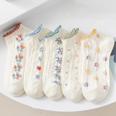 5paari /partii pahkluu sokid naistele, värvilised No Show madala lõikega nähtamatu puuvillane õhuke libisemisvastane silikoon hingav kõndiv valge