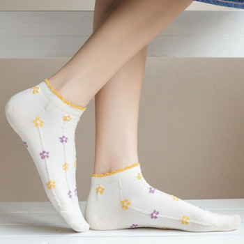 5 чифта / лот чорапи за глезени за жени Crew Цветни без видими ниски невидими памучни тънки противоплъзгащи силиконови дишащи ходещи бели