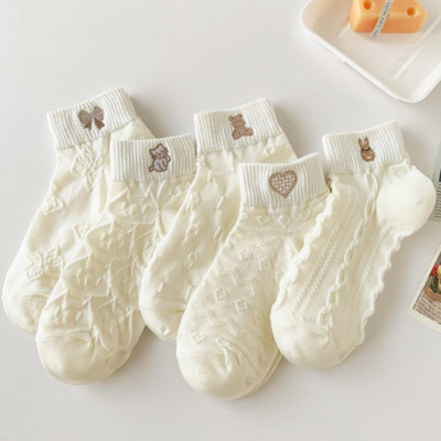 5paari /partii pahkluu sokid naistele, värvilised No Show madala lõikega nähtamatu puuvillane õhuke libisemisvastane silikoon hingav kõndiv valge