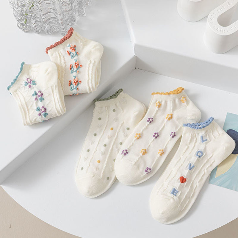 5paari /partii pahkluu sokid naistele, värvilised No Show madala lõikega nähtamatu puuvillane õhuke libisemisvastane silikoon hingav kõndiv valge