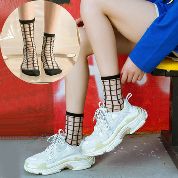 Модни кавайни дамски чорапи Секси дантелени мрежести чорапи Смесени цветни влакна Прозрачна разтеглива еластична мрежа за глезена Тънки чорапи