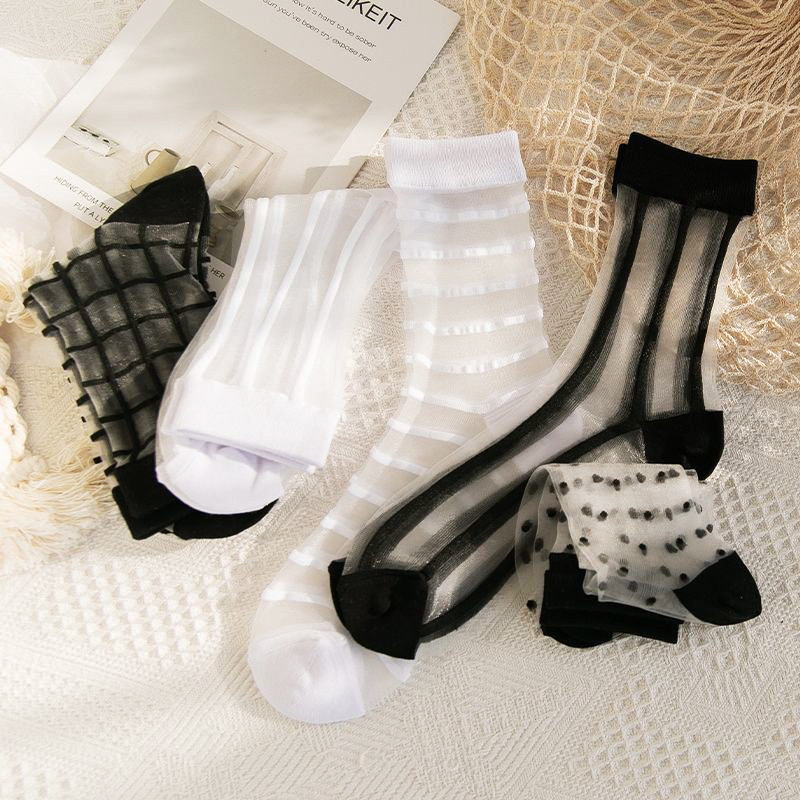 Mood Kawaii naiste sokid Seksikad pitsist võrksokid Segavärvilised kiud läbipaistev veniv elastsus pahkluu võrgulõng Thin Sox