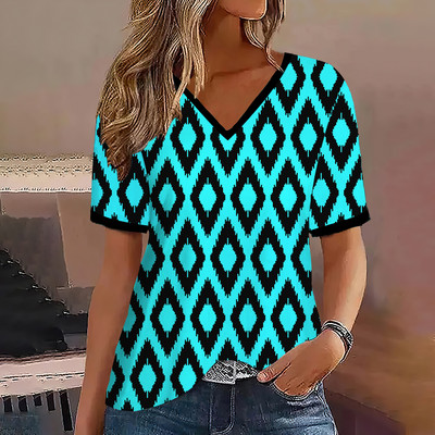 Μόδα γυναικεία μπλουζάκια ρίγες τύπωμα ντεγκραντέ V λαιμόκοψη κοντό μανίκι Βασικά μπλουζάκια Streetwear Καλοκαιρινά ρούχα υπερμεγέθη γυναικεία μπλουζάκια