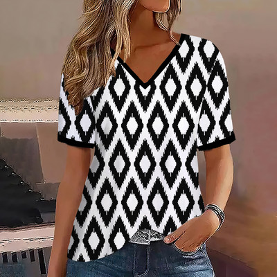 Μόδα γυναικεία μπλουζάκια ρίγες τύπωμα ντεγκραντέ V λαιμόκοψη κοντό μανίκι Βασικά μπλουζάκια Streetwear Καλοκαιρινά ρούχα υπερμεγέθη γυναικεία μπλουζάκια