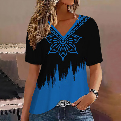 Μόδα γυναικεία μπλουζάκια ρίγες τύπωμα ντεγκραντέ V λαιμόκοψη κοντό μανίκι Βασικά μπλουζάκια Streetwear Καλοκαιρινά ρούχα υπερμεγέθη γυναικεία μπλουζάκια