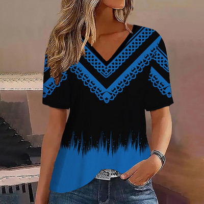 Μόδα γυναικεία μπλουζάκια ρίγες τύπωμα ντεγκραντέ V λαιμόκοψη κοντό μανίκι Βασικά μπλουζάκια Streetwear Καλοκαιρινά ρούχα υπερμεγέθη γυναικεία μπλουζάκια