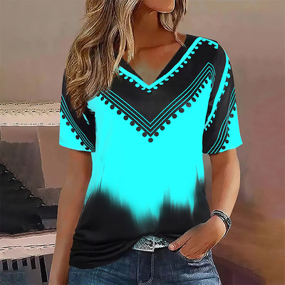 Μόδα γυναικεία μπλουζάκια ρίγες τύπωμα ντεγκραντέ V λαιμόκοψη κοντό μανίκι Βασικά μπλουζάκια Streetwear Καλοκαιρινά ρούχα υπερμεγέθη γυναικεία μπλουζάκια