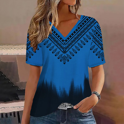 Μόδα γυναικεία μπλουζάκια ρίγες τύπωμα ντεγκραντέ V λαιμόκοψη κοντό μανίκι Βασικά μπλουζάκια Streetwear Καλοκαιρινά ρούχα υπερμεγέθη γυναικεία μπλουζάκια