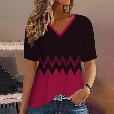 Μόδα γυναικεία μπλουζάκια ρίγες τύπωμα ντεγκραντέ V λαιμόκοψη κοντό μανίκι Βασικά μπλουζάκια Streetwear Καλοκαιρινά ρούχα υπερμεγέθη γυναικεία μπλουζάκια