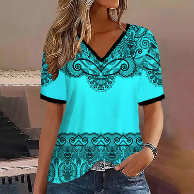 Μόδα γυναικεία μπλουζάκια ρίγες τύπωμα ντεγκραντέ V λαιμόκοψη κοντό μανίκι Βασικά μπλουζάκια Streetwear Καλοκαιρινά ρούχα υπερμεγέθη γυναικεία μπλουζάκια