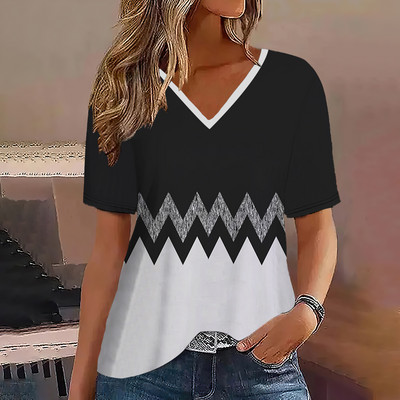 Μόδα γυναικεία μπλουζάκια ρίγες τύπωμα ντεγκραντέ V λαιμόκοψη κοντό μανίκι Βασικά μπλουζάκια Streetwear Καλοκαιρινά ρούχα υπερμεγέθη γυναικεία μπλουζάκια