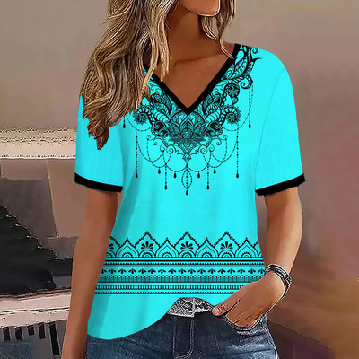 Μόδα γυναικεία μπλουζάκια ρίγες τύπωμα ντεγκραντέ V λαιμόκοψη κοντό μανίκι Βασικά μπλουζάκια Streetwear Καλοκαιρινά ρούχα υπερμεγέθη γυναικεία μπλουζάκια