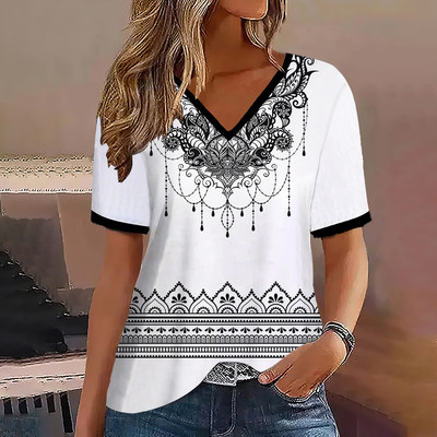 Μόδα γυναικεία μπλουζάκια ρίγες τύπωμα ντεγκραντέ V λαιμόκοψη κοντό μανίκι Βασικά μπλουζάκια Streetwear Καλοκαιρινά ρούχα υπερμεγέθη γυναικεία μπλουζάκια