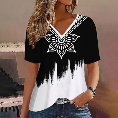 Μόδα γυναικεία μπλουζάκια ρίγες τύπωμα ντεγκραντέ V λαιμόκοψη κοντό μανίκι Βασικά μπλουζάκια Streetwear Καλοκαιρινά ρούχα υπερμεγέθη γυναικεία μπλουζάκια