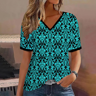 Μόδα γυναικεία μπλουζάκια ρίγες τύπωμα ντεγκραντέ V λαιμόκοψη κοντό μανίκι Βασικά μπλουζάκια Streetwear Καλοκαιρινά ρούχα υπερμεγέθη γυναικεία μπλουζάκια