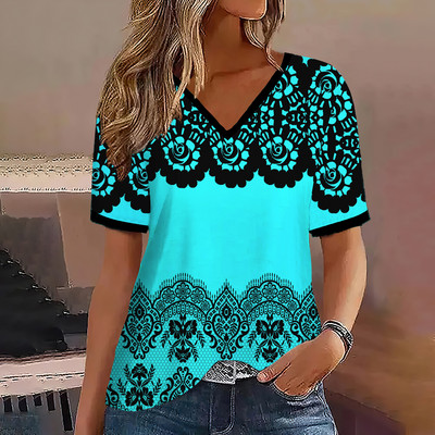 Μόδα γυναικεία μπλουζάκια ρίγες τύπωμα ντεγκραντέ V λαιμόκοψη κοντό μανίκι Βασικά μπλουζάκια Streetwear Καλοκαιρινά ρούχα υπερμεγέθη γυναικεία μπλουζάκια