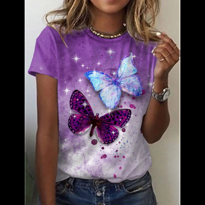2024-es új, O-nyakú, 3d pillangómintás póló Női póló Nyári divat Rövid ujjú felsők Túlméretes nyári felső női ruházat