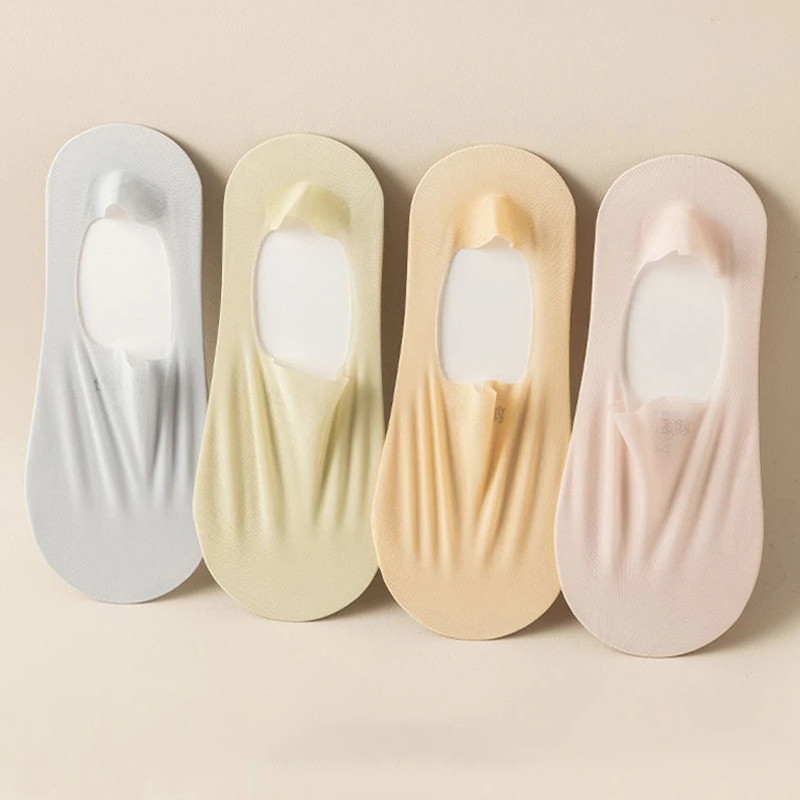 5 pari/komplet čarapa Ženske ljetne ultratanke nevidljive niske silikonske protuklizne mrežaste čarape koje se ne vide Ice Silk Čvrste brodske čarape