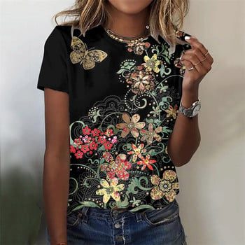 Лятна тениска Flowers 3d Print Tshirt Дамска мода Ежедневни тениски с къс ръкав Дамски топове Облекло Streetwear Baggy Tees Дрехи