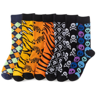 1 Pairs New Funky Skull Socks Men Tiger Cartoon Alien Novelty Hip Hop Orange Crazy Trend Socks Gift