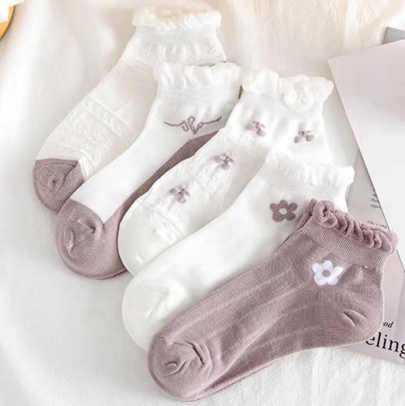 5 paari palju sokke naistele armsad nelja aastaaja naiste madala lõikega paadi sokid hingavad pahkluu lühikesed kaltsetiinid, mustad naljakad ühevärvilised