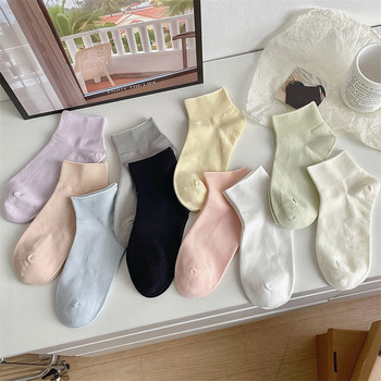 3 чифта дамски къси чорапи със сладък цвят, летни нови обикновени памучни чорапи Комплект дишащи ежедневни удобни меки цветни чорапи за жени