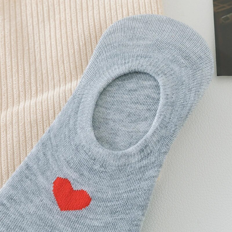 5 paari NAISTE nähtamatud sokid, ühevärvilised südamega libisemisvastased suvised pahkluusokid, igapäevased hingavad õhukesed paadi sokid