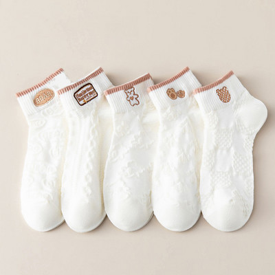 5 Ζεύγη/Παρτίδες Γυναικείες κάλτσες Κοντός αστράγαλος Χαμηλό κούρεμα χωρίς εμφάνιση Πόδι Cute Bear Hearts Εκτύπωση Σχολικό βαμβακερό αναπνεύσιμο σετ casual ρετρό