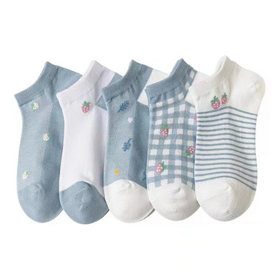 5 Ζεύγη/Παρτίδες Γυναικείες κάλτσες Κοντός αστράγαλος Χαμηλό κούρεμα χωρίς εμφάνιση Πόδι Cute Bear Hearts Εκτύπωση Σχολικό βαμβακερό αναπνεύσιμο σετ casual ρετρό