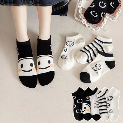 5 Ζεύγη/Παρτίδες Γυναικείες κάλτσες Κοντός αστράγαλος Χαμηλό κούρεμα χωρίς εμφάνιση Πόδι Cute Bear Hearts Εκτύπωση Σχολικό βαμβακερό αναπνεύσιμο σετ casual ρετρό