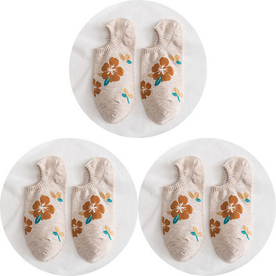 3 paari puuvillased sokid naistele Kvaliteetsed nähtamatud vabaaja madalasuulised pahkluu kevadlilled Mood naistele madala lõikega lühikesed sokid