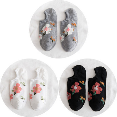 3 paari puuvillased sokid naistele Kvaliteetsed nähtamatud vabaaja madalasuulised pahkluu kevadlilled Mood naistele madala lõikega lühikesed sokid