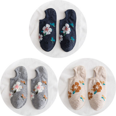 3 paari puuvillased sokid naistele Kvaliteetsed nähtamatud vabaaja madalasuulised pahkluu kevadlilled Mood naistele madala lõikega lühikesed sokid