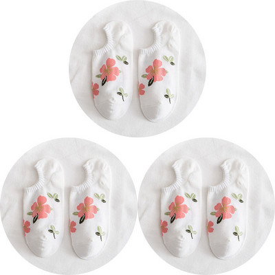 3 paari puuvillased sokid naistele Kvaliteetsed nähtamatud vabaaja madalasuulised pahkluu kevadlilled Mood naistele madala lõikega lühikesed sokid