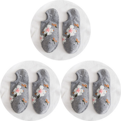 3 paari puuvillased sokid naistele Kvaliteetsed nähtamatud vabaaja madalasuulised pahkluu kevadlilled Mood naistele madala lõikega lühikesed sokid