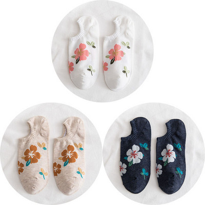 3 paari puuvillased sokid naistele Kvaliteetsed nähtamatud vabaaja madalasuulised pahkluu kevadlilled Mood naistele madala lõikega lühikesed sokid