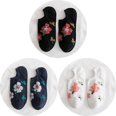 3 paari puuvillased sokid naistele Kvaliteetsed nähtamatud vabaaja madalasuulised pahkluu kevadlilled Mood naistele madala lõikega lühikesed sokid