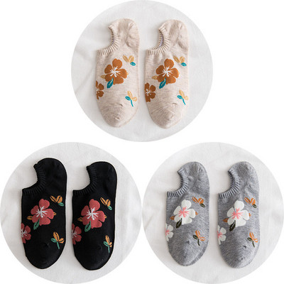 3 paari puuvillased sokid naistele Kvaliteetsed nähtamatud vabaaja madalasuulised pahkluu kevadlilled Mood naistele madala lõikega lühikesed sokid