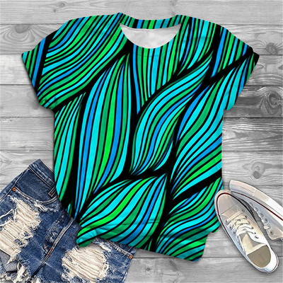 Naiste särav lillemustriga 2023. aasta suvine 3D-T-särk, uus Korea tänavamood, ümara kaelusega lühikeste varrukatega, trükitud vabaaja särk