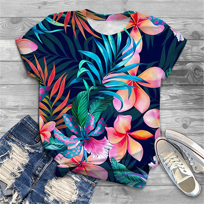 Naiste särav lillemustriga 2023. aasta suvine 3D-T-särk, uus Korea tänavamood, ümara kaelusega lühikeste varrukatega, trükitud vabaaja särk