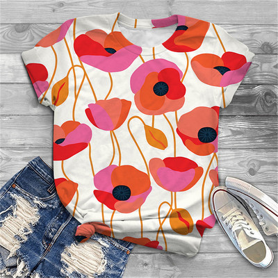 Naiste särav lillemustriga 2023. aasta suvine 3D-T-särk, uus Korea tänavamood, ümara kaelusega lühikeste varrukatega, trükitud vabaaja särk