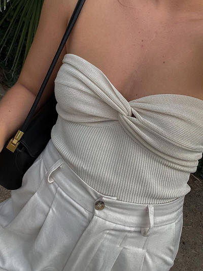 Γυναικείες μπλούζες από πλεκτό σωληνωτό λευκό στράπλες, καλοκαιρινές βασικές μπλούζες χωρίς πλάτη με ανοιχτό ώμο, μπουστάκι, casual streetwear