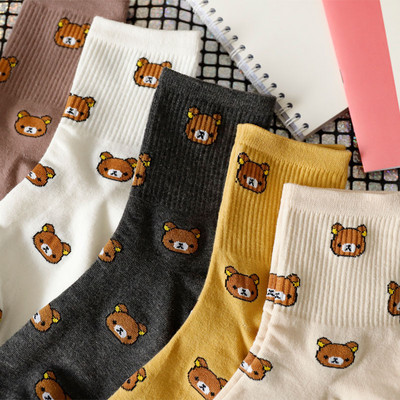 2023. gada jauna Harajuku multfilma sieviešu elpojošas kokvilnas zeķes Cute Bear Animal Pattern Meiteņu zeķes Ķemmētas kokvilnas sieviešu zeķes